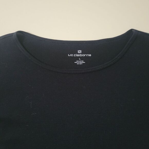 Liz Claiborne Black Cotton Crew Long Sleeve Pullover Top - Picture 9 of 14